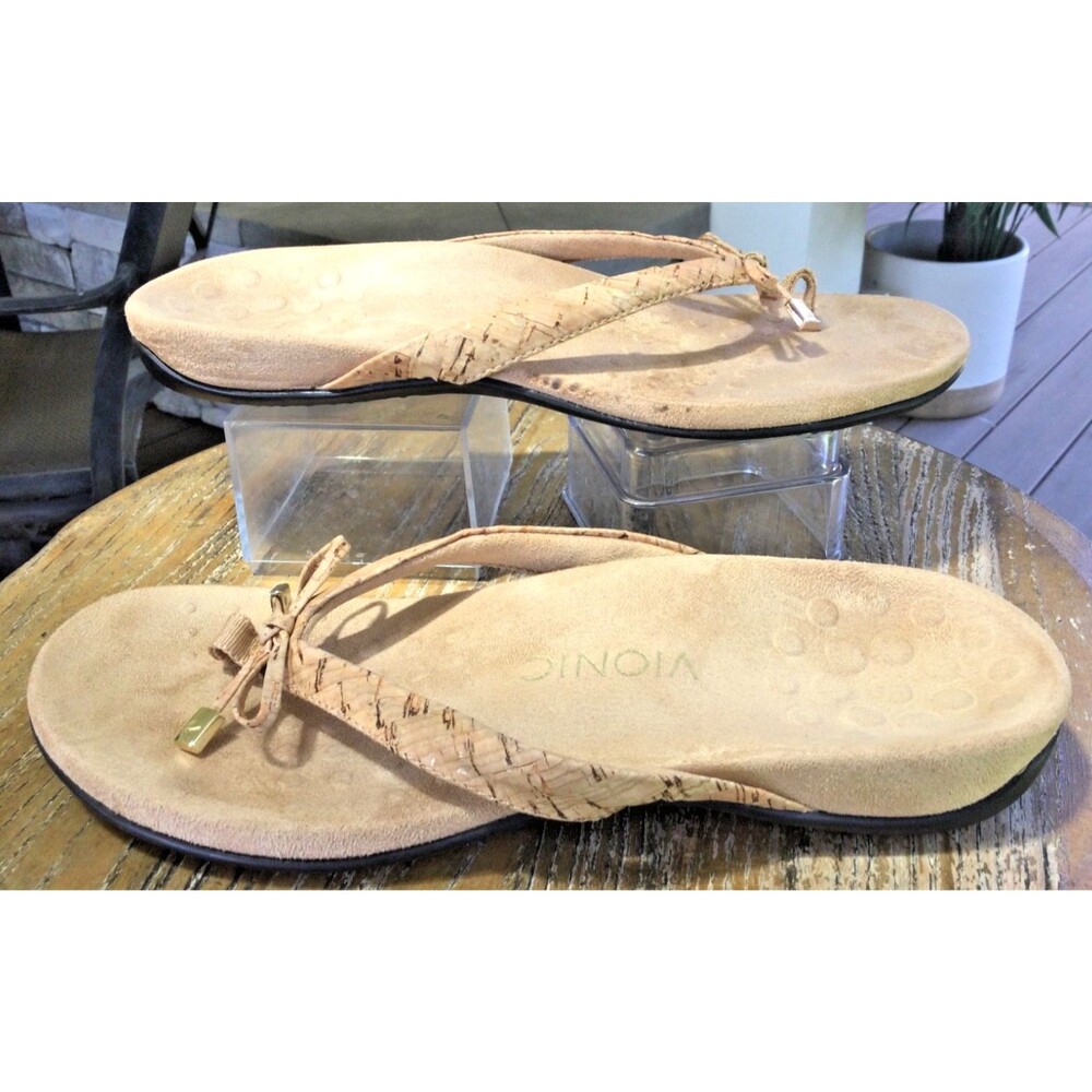 Vionic Bella II Sandals Womens Size 10 Gold Cork Toe Post  Orthotic Arch Support